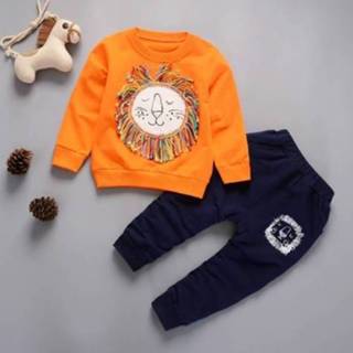 Trui oranje active kinderen 2 in 1 Lente Cartoon Leeuw Patroon Lange Mouw Top + Broek Kinderkleding Sport Set, Hoogte: 110 cm (Leeuw Oranje)