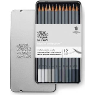 👉 Grijs stuks active Winsor&Newton Studio 12 Grafietpotloden 884955064856