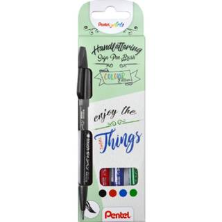 👉 Stuks active Pentel Brush SES15C 4 Kleuren Zw-Rd-Bl-Gr 4016284339459