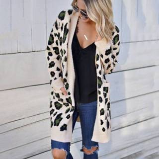 👉 Gebreide trui s active Modieuze Leopard Cardigan (Kleur: Abrikoos Maat: S)