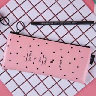 👉 Pennendoosje roze active Eenvoudige effen kleur persoonlijkheid lederen pennendoos student creatieve rits briefpapier potlood tas, stijl: punt (roze)