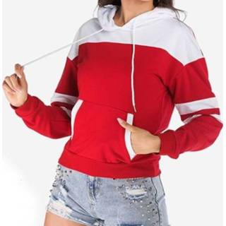 Sweatshirt rood XL active vrouwen Stitching Hit Colour Hooded Dames (Kleur: Maat: XL)