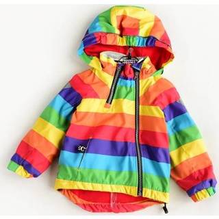 👉 Windjack active kinderen Herfst en winter fleece regenboog gestreepte diagonale rits capuchon windjack, hoogte: 130cm (veelkleurig)