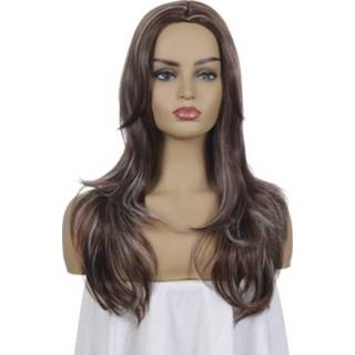 👉 Pruik bruin active vrouwen Halverwege punt halflang krullende voor dames Chemische vezelhoofddeksels (donkerbruin + lichtgoud)