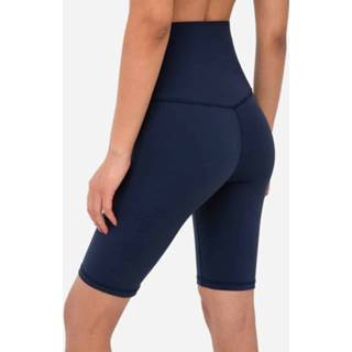 👉 Fitnessbroek m active Dubbelzijdig brokaat huid naakt fitness broek Five Point strakke yoga shorts (kleur: True navy Maat: M)