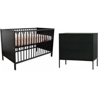 👉 Ledikant zwart active merken SET | Anett Black + Commode Woood Adam