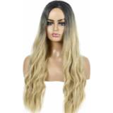 👉 Pruik active vrouwen Dames golvend krullend haar gradiënt lang (WIG-345M (lichtgoud))