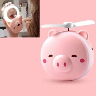 👉 Nachtlamp active USB Opladen Mini Draagbare LED Nachtlampje Make-upspiegel met Ventilator (Wink Eyes Pig)