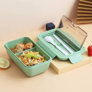 👉 Lunchbox groen plastic active Student Verzegelde Multi-divisie Tarwestro Bento Box Magnetron Vershouddoos (Matcha Groen)