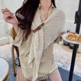 👉 Sjaal active Holle lederen gesp Grote driehoek Warme Split driehoekige (roomwit)