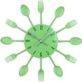 👉 Bestek groen metalen active Keuken Wandklok Lepel Vork Creatieve Kwarts Wandklokken Modern Design Decoratief Horloge