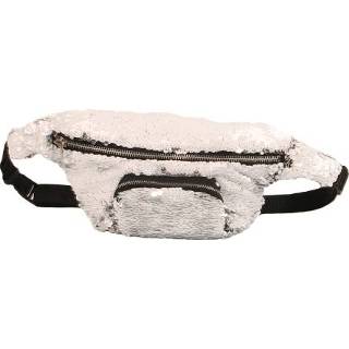 👉 Paillet wit active vrouwen meisjes Pailletten heuptas dubbele kleur make-up tas zeemeermin portemonnees borstverpakking meisje reizen mobiele telefoon (wit)