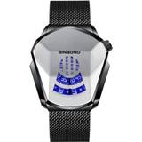 👉 Quartz horloge zwart wit diamanten staal active mannen BINBONG 01 heren locomotief concept wijzerplaat (zwart mash oppervlak)