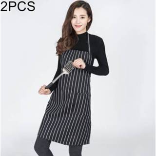 👉 Schort zwart witte active 2 STKS Zwart-witte Strepen Unisex Chef Ober Barista Schorten Werkschorten