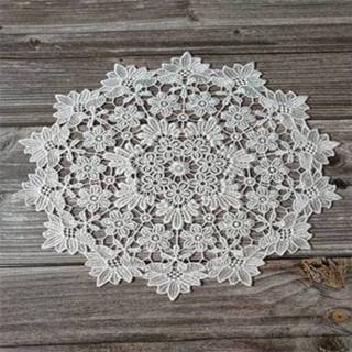 👉 Placemat witte wit active kant geborduurde vaas keuken salontafel decoratieve pad Diameter 36cm (wit)