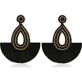 👉 Oorbel zwart active vrouwen Bohemian Tassel Oorbellen Vrouwelijke Etnische Stijl Rice Bead (Zwart)