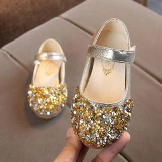 👉 Leren schoen antislip goud active kinderen meisjes schoenen prinses steentjes enkele dansschoenen, maat: 27 meter (goud)