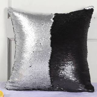 Paillet zwart zilver active DIY tweekleurige glitter-pailletten Sierkussenhoes Omkeerbare pailletten Magische kleurveranderende kussensloop, maat: 40 * 40cm (zilver + zwart)