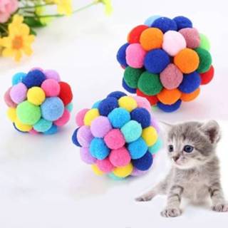 👉 Deurbel m active 3 STKS Kleurrijke Handgemaakte Bells Cat Bouncy Ball Pet Toy, Maat: