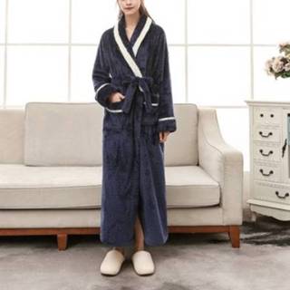 👉 Badjas marineblauw m active vrouwen Vrouwelijk Koppel Modellen Dikke Warme Lange Paragraaf Grote Maat Badstof Badjas, Maat: (Marineblauw)