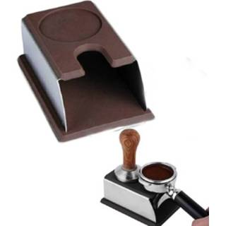 👉 Espresso apparaat bruin staal siliconen active Roestvrij koffie sabotage standaard barista tool poeder pad hamer (bruin)