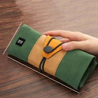 👉 Etui groen active Creatieve retro schattige oprolbare Kleurrijke grote opbergpotloodzak (groen)