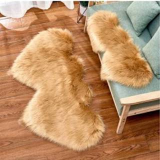 👉 Tapijt pluche active Creatieve dubbele hart imitatie wollen sofa kussen mat slaapkamer woonkamer vloerkleden, maat: 90x180 cm (kameel)
