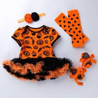 👉 Rompertje 73 active baby's Halloween Baby Korte mouwen Cartoon Print Romper Jurk Mesh Tutu Rok (Kleur: Vleermuis Pompoen Maat: 73)