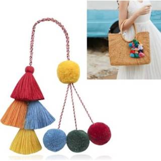 👉 Kwast active DIY handgeweven bohemien lange tas hanger sleutelhanger haarbal (licht kleurrijk)