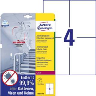 👉 Etiket transparant polyester Avery-Zweckform L8013-10 Antimicrobiële etiketten 105 x 148 mm folie 40 stuk(s) Permanent 10 vel 4004182380130