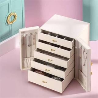 👉 Opbergdoos wit active Meerlagige lederen sieraden met grote capaciteit (wit)