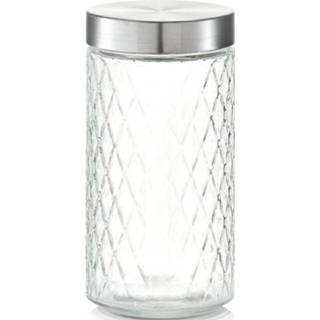 👉 Bewaarpot glas transparent 1x Glazen voorraadpotten/bewaarpotten 1500 ml geruit 11 x 22 cm - 8720276539012