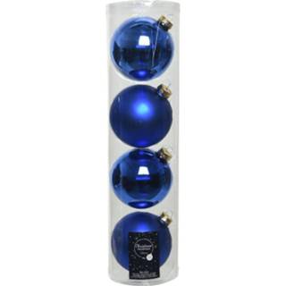 👉 Kerstbal kobalt blauwe glas blauw 12x glazen kerstballen 10 cm - Mat/matte 8720276607131