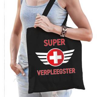 👉 Katoenen tas zwart katoen vrouwen Super verpleegster cadeau voor dames - 8720147910049