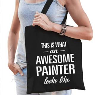 👉 Katoenen tas zwart katoen Awesome painter / geweldige schilder cadeau voor 8720147960075