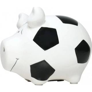 👉 Spaarpot varken/spaarvarken wit voetbal thema 12 cm
