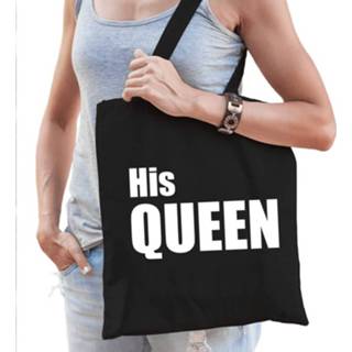 👉 Katoenen tas zwart witte katoen His queen met tekst - tasje / shopper voor 8720147771190