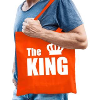 👉 Katoenen tas oranje witte katoen The king / met tekst en kroon voor 8720147772753