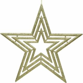 👉 Goud kunststof 1x Hangende open decoratie sterren 41 cm - 8720147789157