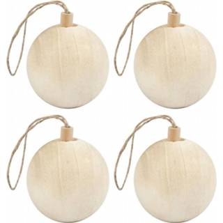 👉 Kerstbal hout active 4x Kerstballen hangdecoraties van licht 6,4 cm