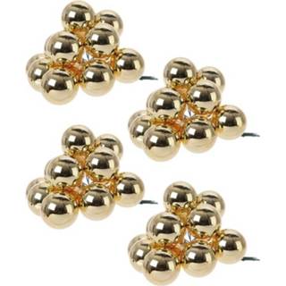 👉 Kerstbal gouden glans 40x mini kerstballen kerststukje stekers 2 cm
