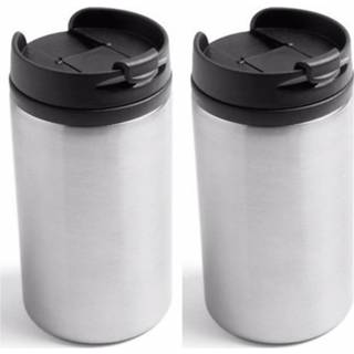 Thermosbeker grijs staal 2x Thermosbekers zonder handvat metallic 320 ml