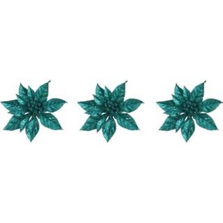 👉 Kerst versiering active groen 3x Kerstversieringen glitter kerstster emerald op clip 15 cm