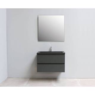 👉 Onderkastje antraciet acryl MDF gentegreerd Sub Online onderkast met wastafel slate structuur 1 kraangat spiegel 80x55x46cm, mat
