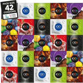 👉 Condoom latex zwart EXS Variety Pack 1 - Assortimentsverpakking Met 42 Condooms In 7 Varianten