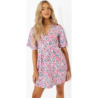 👉 Bloemenprint Skater Jurk Met Wijde Mouwen, White