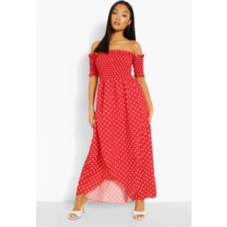 👉 Petite Geplooide Maxi Wikkel Jurk Met Stippen, Red