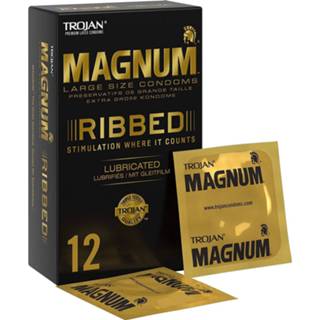 👉 Condoom latex transparant Trojan Magnum Ribbed - 12 Ruimere Condooms Met Ribbels