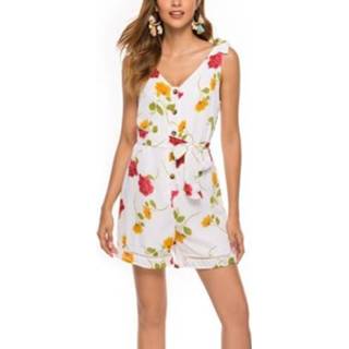 👉 Jumpsuit wit s active Mouwloze met kanten stiksels en V-hals (kleur: wit, maat: S)