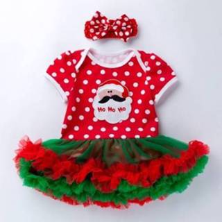 👉 Rompertje rood 73 active baby's Kerst Baby Korte mouwen Cartoon Print Romper Jurk Mesh Tutu Rok (Kleur: Kerstman Maat: 73)